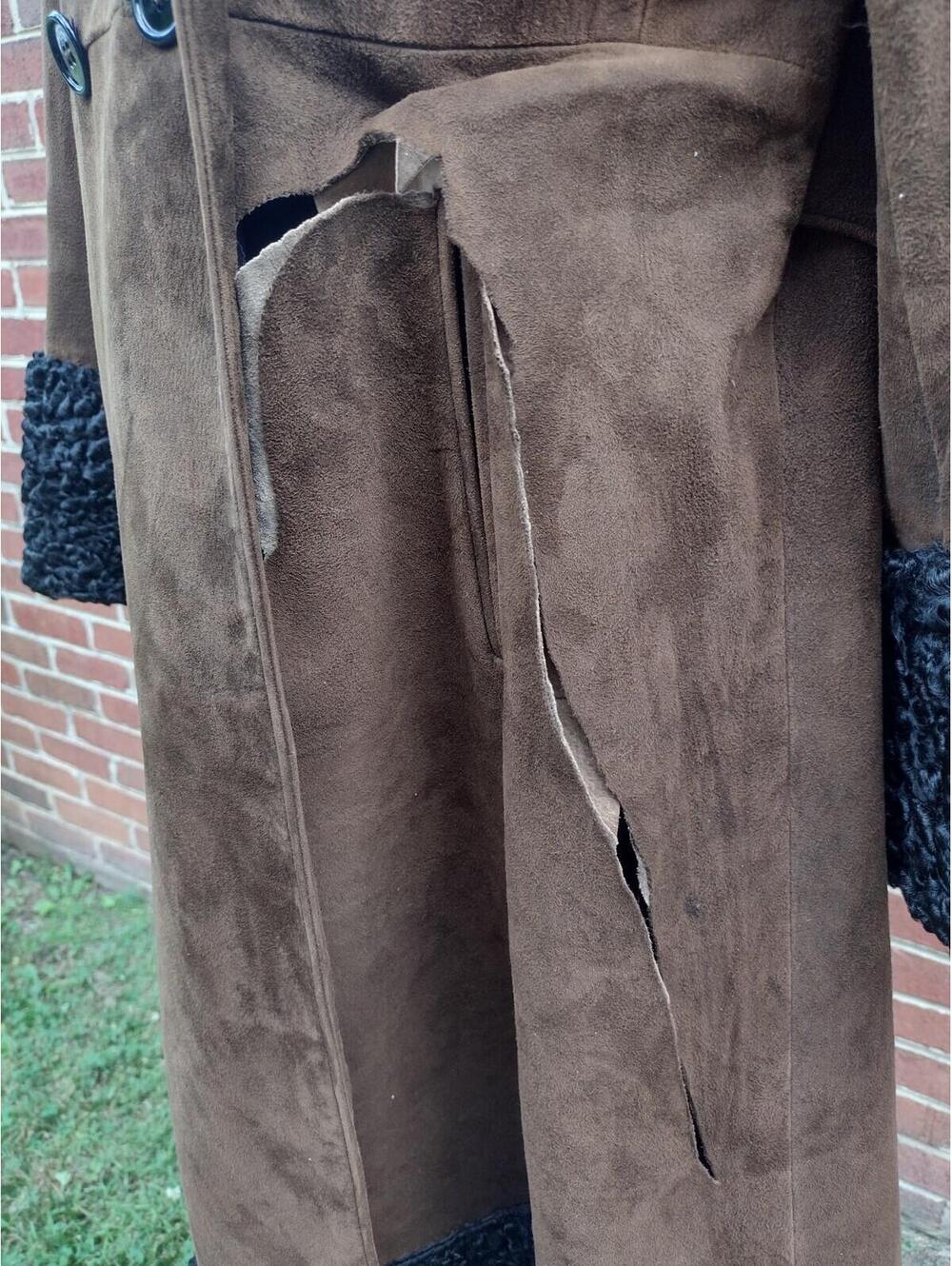 VTG 60s Anne Klein Mallory Penny Lane Suede Coat Curly Lamb Trim Boho Sz 10 - Picture 12 of 15